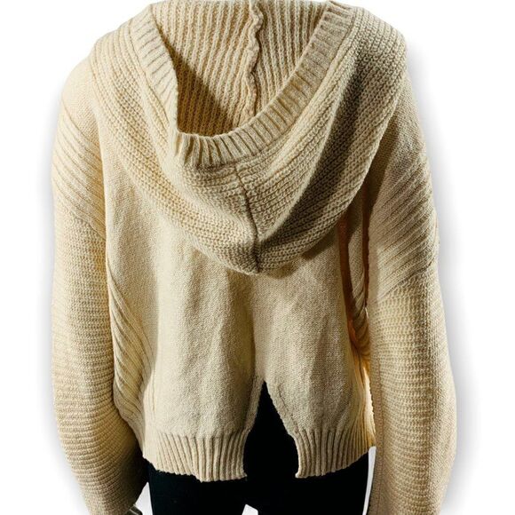Abound Hooded Sweater Ivory Knit Hoodie Cozy Minimalist Fall Size M - Picture 5 of 7